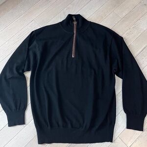 Mens Orvis Merino Wool 1/4 Zip Neck Sweater Black size M